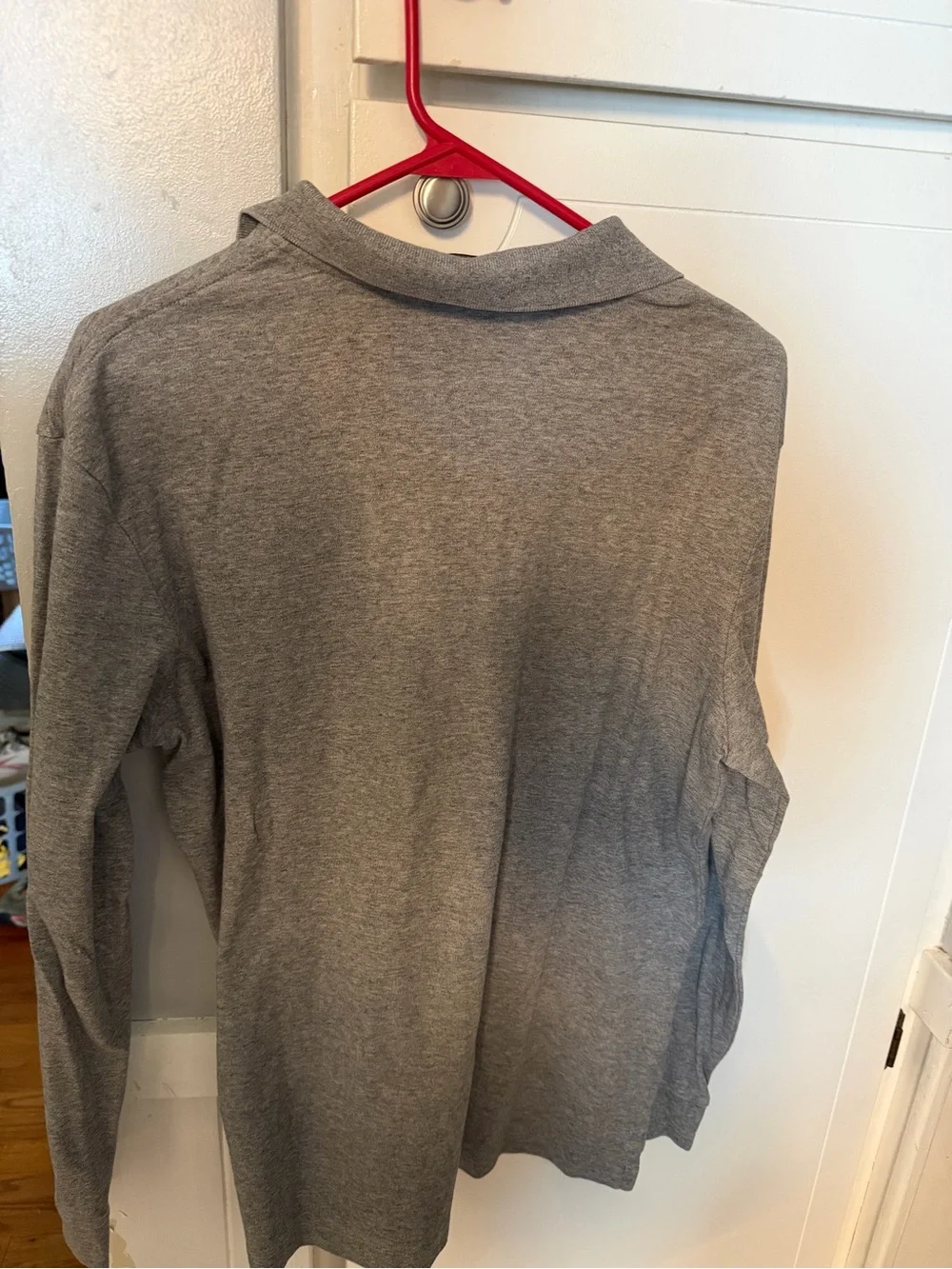 Polo by Ralph Lauren Men’s Long Sleeve Grey Polo with Purple Pony